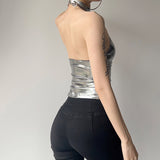 Fongt 2023 New Women's Solid Color Slim Street Fashion Hanging Neck Sexy Back Vest Woman-Outfit