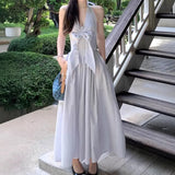 Fongt Spring And Summer New Temperament Thin Design Small Fish Bone Bundle Hanging Neck V-Neck Dress Fish Bone Boobs