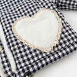 Plaid Heart Patchwork Pocket Puffer Jacket-Outfit