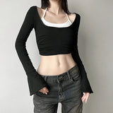 Fongt And Gray Color Patchwork Fake Two T-Shirts Fall 2023-Outfit
