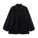 Fongt Women's Explosive Fashion Casual Bubble Sleeve Silk Shirt