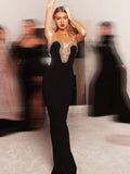 2023 New Summer Women's Diamond Sexy V-Neck Sleeveless Backless Tight Long Bandage Dress Elegant Celebrity Party