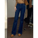 Fongt Girls Blue High Waist Microhorn Jeans Women's Autumn Edition Thin Straight Horseshoe Long Pants