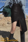 Leather Skirt PU Solid Asymmetric High Waist Wild Design Zipper Slim Casual Style 2023 Autumn Korean
