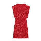 Fongt Women's Beads Dress Dress Sleeveless Party With Cushioned Shoulder Mini Dress Y2K