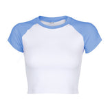 Fongt Color Thread Rotator Sleeve T-Shirt Women's Short Crop Tight Thin Shirt Short Sleeve