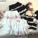 Bow Japanese Kawaii Lolita Skirts Women Lace Ruffles Korean Fashion Cute Skirt Female Preppy Style High Waist Fairy Skirts-Outfit