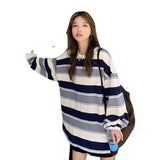 Fongt 2024 New Korean Version Of Loose Striped Long-Sleeve T-Shirt Female Ins Web Celebrity Students With Thin