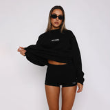 Fongt Round Collar Long Sleeves Loose Edgy Women High-Waist Print Tight Shorts Fashion Casual Babes