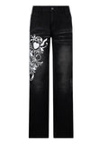 Vintage Washed Heart Print Jeans-Outfit