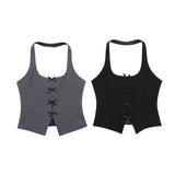 Fongt Women's Clothing 2025 Spring New Bow Ornament Hanging Neck Top