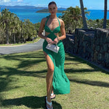 Summer For 2022 Fashion Women'S Clothes Green Romper Sexy Bandage Split Casual Evening Party Prom Maxi Dresses