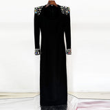 Fongt Star Temperament Elegant Heavy Industry Gems Diamond Long Sleeve Long Dress Dress Dress Dress