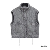Fongt Autumn 2025 New Women's Gray Collar Sleeveless Cotton Vest Washer