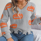 Fongt Shooting Autumn And Winter Halloween Bumpy Pumpkin Cut Long-Sleeved Jacket Sweater Women's Clothing