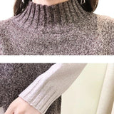 high collar Patchwork Knitted 2 Piece Sets Women Loose Design Split Pullover sweaters suits Splicing Harem Pants