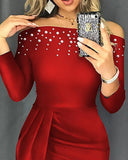 Fongt Shoulder Hot Diamond Solid Color Thin Temperament Commute Seven-Point Sleeve Mid-Rise