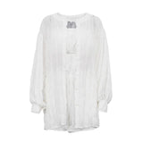 Fongt Women's Wear 2023 New Summer Long-Sleeved White Shirt Loose Suit Strapless High-Waisted Shorts Three-Piece Set-Outfit