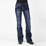 Retro Middle Waist Horn Show Slim Slim Elastic Jeans Woman-Outfit