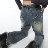 Back Star Patchwork Flare Jeans-Outfit
