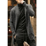 Fongt Men's Wear Long Sleeve Mixed Color Knit Pocket Cardigan Trench Coat