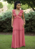 Ruffle Long Skirt V-neck Solid Color