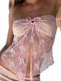 Lace Bustiers Corsets Strapless Off Shoulder Tube Tops Party Clubwear Mesh See Through Tank Summer Mini Vest 2023 New-Outfit