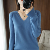 Fongt The 2023 Fall / Winter New Women's Knit Sweater Pullover Women's V-Neck Bottom Plush Sweater-Outfit