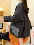 2024 New Autumn Denim Patchwork Loose Lazy Style Thickened Clothes Knitted Sweater Coat Cardigan Tops For Women TH5310-Outfit