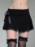 Fongt New Dark Wind Bow Lace Splicing Skirt Sexy Low-Rise Thin Hot Girl Ponp Of Short Skirt
