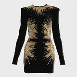 QUALITY 2023 Newest Designer Fashion Women's Long Sleeve Stunning Sequined Rhinestone Diamonds Beaded Velvet