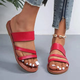 2023 Summer Flat Heel Sandals for Women Casual Plus Size Beach Slippers Woman Pu Leather Strap Slip-On Gladiator Sandals-Outfit