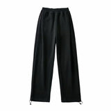 Summer New Wide-Legged Trousers Hong Kong Style Casual Floor Trousers Ladies Loose Exercise Leg Drawstring Trousers-Outfit