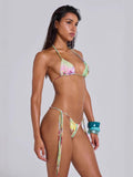Fongt Spring And Summer Three-Dimensional Flower Beads With Hanging Neck Slings Two-Dress Bikini Skirt Set LX0170