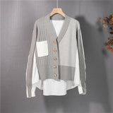 New 2021 Women's Autumn Winter Sweater Elegant Patchwork Cardigans Oversized Fashionable Striped Lady Tops