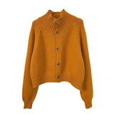 Fongt Autumn And Winter New Korean Retro Standing Collar Single Row Button Sweater Women's Small Short Knit Cardigan-Outfit
