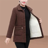 Fongt Jacket Women Fleece Warm Lamb Wool Coat 2023 New Solid Long-Sleeved Outerwear Middle-aged Female Basic Coat Oversize 5XL 1215-0-Outfit