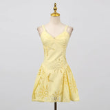 Fongt Temperament Dress Women 2025 Summer New Fresh Sweet Wind Solid Color Hollow Design Short Sling