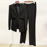 Fongt Fashion New Famous Temperament Hollow Without A Collar Suit Jacket To Open The Trousers