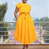Fongt Large-Size Women's New Temperament Tongle Solid-Colored Top Dress Two-Piece Set
