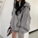 Solid Color Zip Up Oversized Hoodie-Outfit