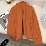 Fongt 2024 New Orange Short Style Small Suit Jacket Female Temperament Show Thin Casual Commuter Wind Jacket Female-Outfit