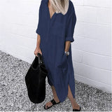 Women Long Shirt Dress Spring Summer Long Sleeve Loose White Dresses Casual Lapel Button Side Split Dresses Female Vestidos