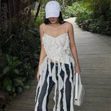 Fringe Tank Top Women Sleeveless Camisoles 2000s Aesthetic Clothes Summer Streetwear Y2k Off Shoulder Tassels Cropped