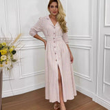 Fongt New Fashion Stripe Print Elegant Wind Temperament Shirt Dress-Outfit