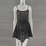 Fongt Explosion Women's Party Hot Diamond Half-Perspective Suspension Short