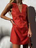 Fongt Collar Cotton Sleeveless Dress Woman Summer Basic Solid Color Body Repair Vest Skirt