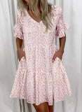 Regular Sleeve Fashion Short Printed Ruffle Pocket