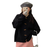 Fongt Horn Button Solid Color Sweater Coat Women's Winter 2024 New Loose Lazy Wind Hoodie Knit Cardigan-Outfit