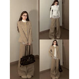 Fongt Old Money Style Wearing Long-Sleeved Wool Coat Autumn And Winter Lace Bottoming Sleeves Sleeves Three Sets